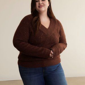 Penningtons Brown V-Neck Nep Yarn Sweater